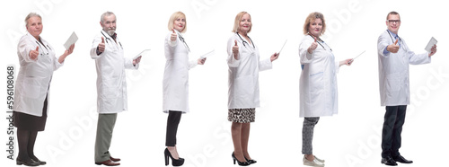 group of doctors with clipboard isolated on white