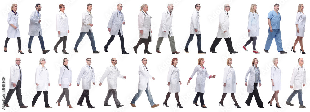 group of doctors in motion isolated on white group of doctors in motion isolated on white