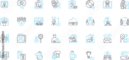 Adverse impact linear icons set. Discrimination, Unfairness, Inequity, Prejudice, Bias, Disadvantage, Harm line vector and concept signs. Misfortune,Disparity,Injustice outline illustrations
