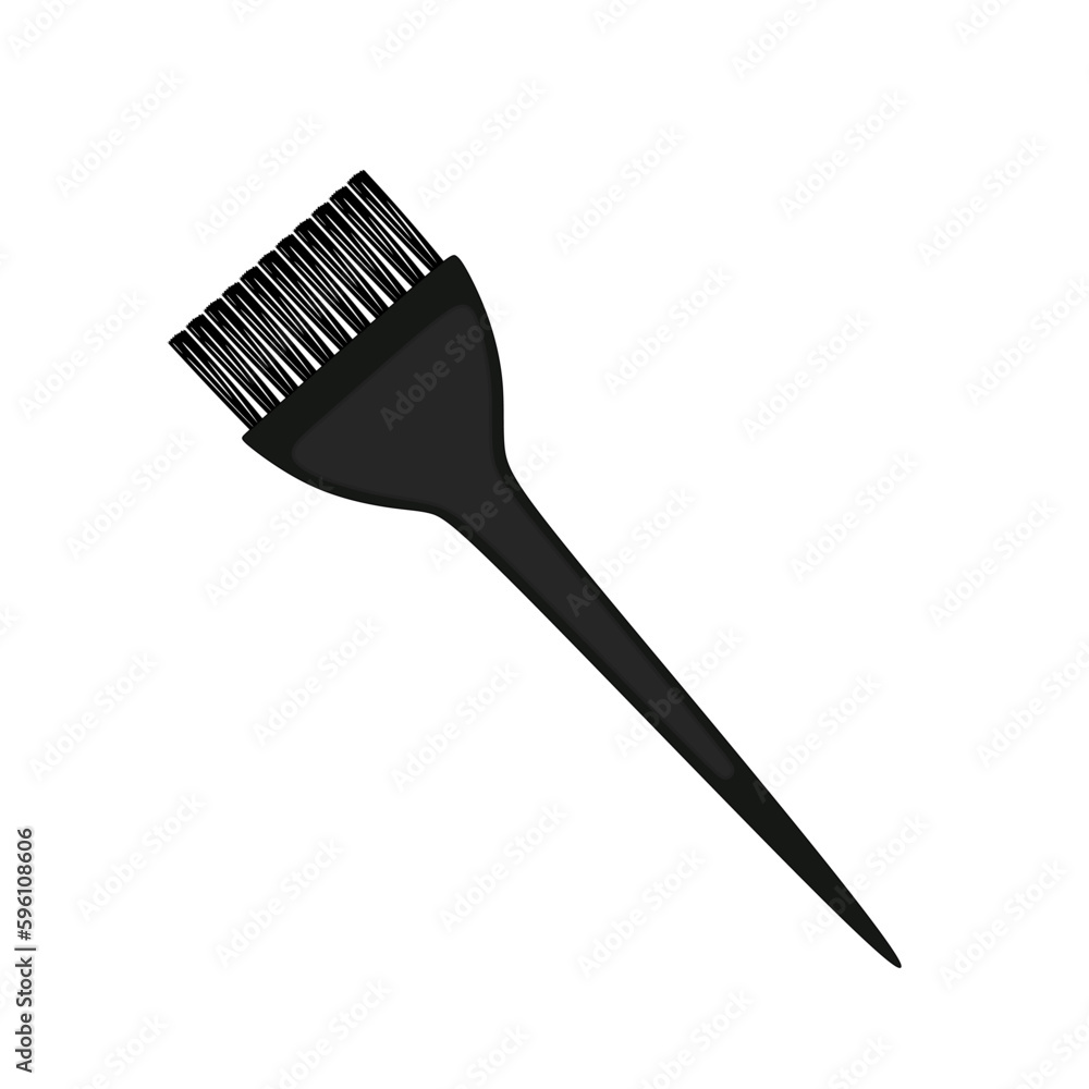 Hair coloring brush with comb in flat illustration. Black wide hair dye brush isolated on white background. Tool for hairdressing salon, hair care. vector illustration