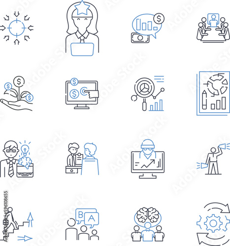 Company enhancement line icons collection. Growth, Strategy, Innovation, Expansion, Productivity, Efficiency, Optimization vector and linear illustration. Sustainability,Streamlining,Collaboration