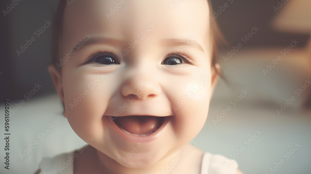 Cute sweet little baby laughing closeup portrait. Generative AI Cute sweet little baby laughing closeup portrait. Generative AI