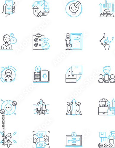 Budget Control linear icons set. Frugality , Spending , Saving , Finances , Budgeting, Expenses , My line vector and concept signs. Income ,Thriftiness ,Cost outline illustrations Generative AI