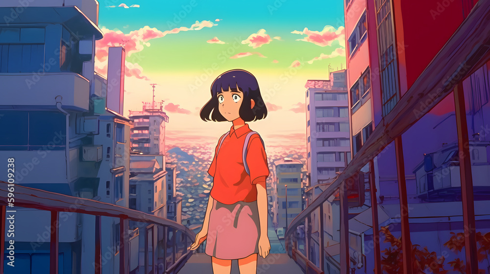 Futuristic Anime Girl in an Asian Metropolis Futuristic Anime Girl in an Asian Metropolis