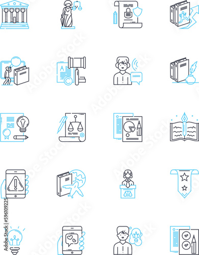 Counterfeit goods linear icons set. Fake, Imitation, Fraud, Counterfeit, Plagiarized, Bootleg, Knockoff line vector and concept signs. Inauthentic,Replica,Pirated outline illustrations Generative AI