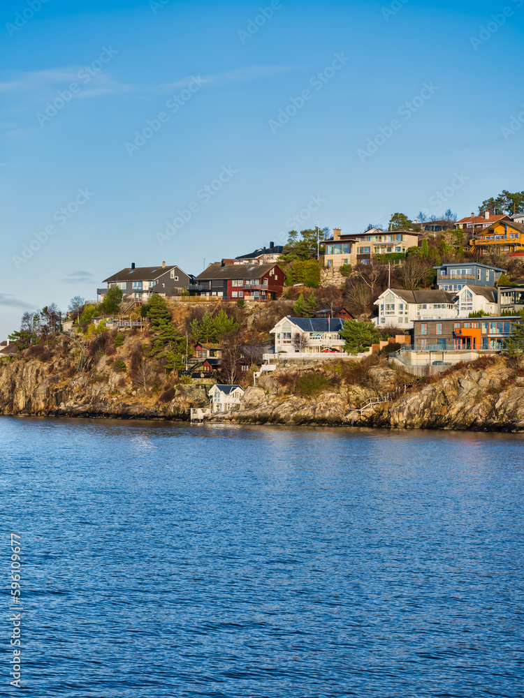 Waterfront houses of Eidsvag, Bergen, Vestland, Norway