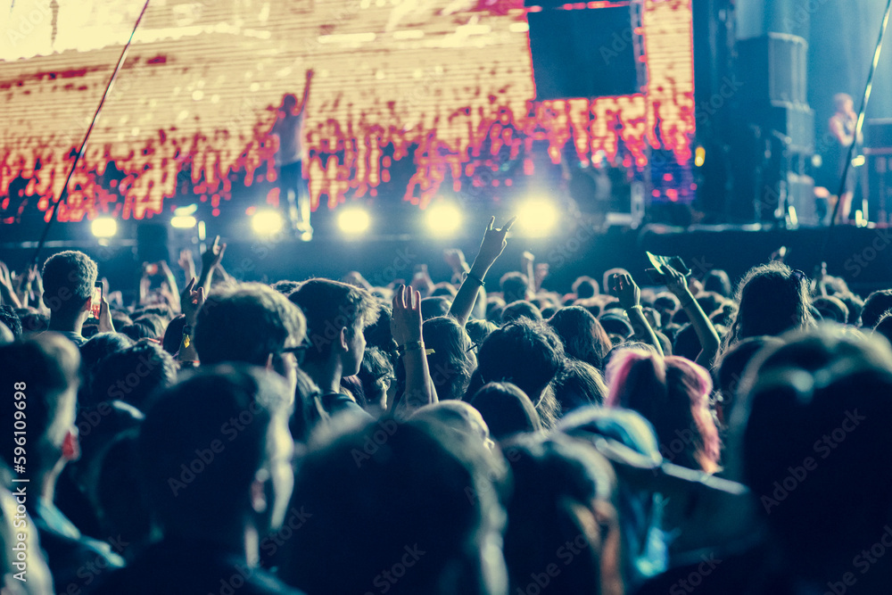  crowd partying stage lights live concert summer music festival