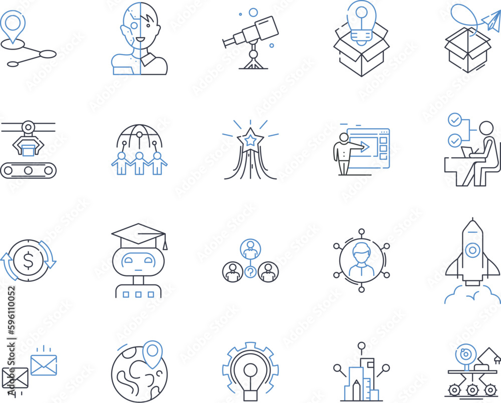 Efficiency productivity line icons collection. Streamlining, Optimization, Automation, Time-saving, Focus, Consistency, Effectiveness vector and linear illustration. Output,Precision,Organization