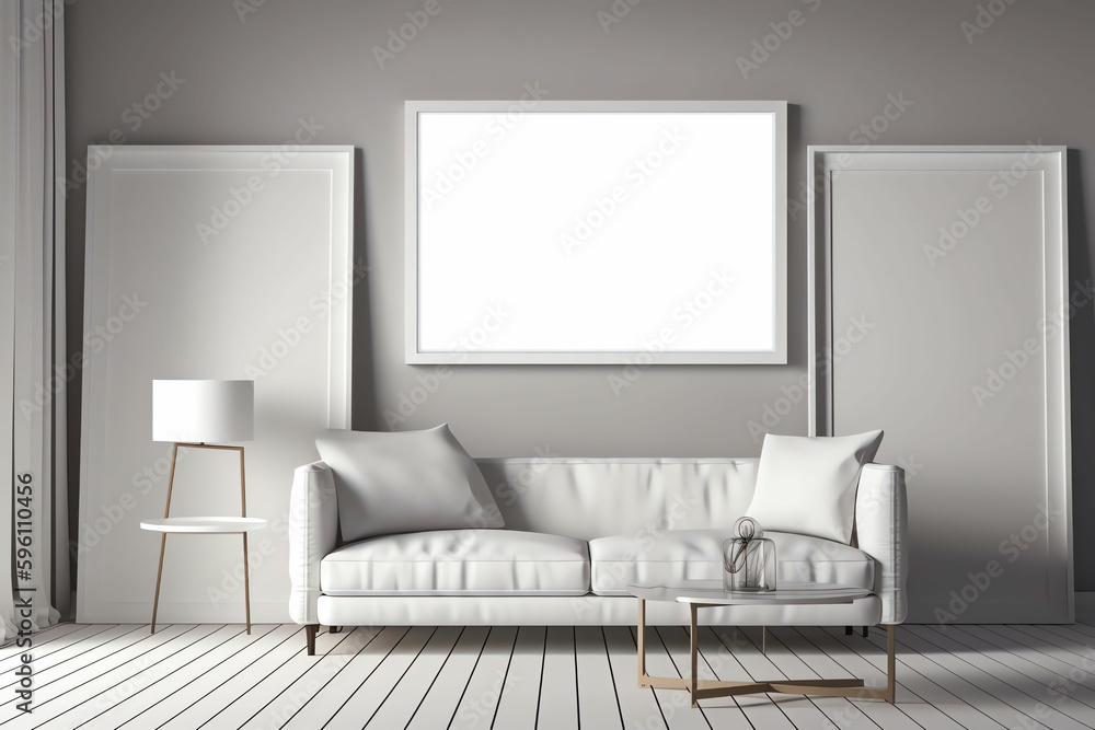Minimalist Living Room with Blank Frames for Wall Art Mockup Minimalist Living Room with Blank Frames for Wall Art Mockup
