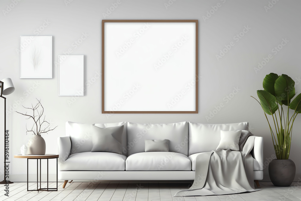 Minimalist Living Room with Blank Frames for Wall Art Mockup Minimalist Living Room with Blank Frames for Wall Art Mockup