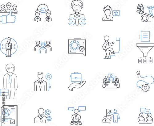 Managerial supervision line icons collection. Leadership, Control, Guidance, Oversight, Direction, Administration, Delegation vector and linear illustration. Empowerment,Management,Coordination