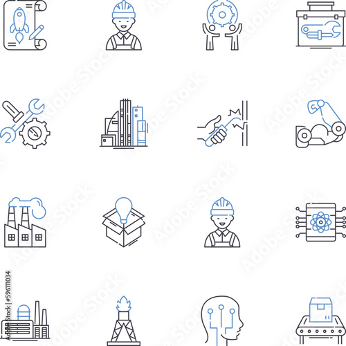 Aerospace line icons collection. Rockets, Satellites, Aerospace, Aircraft, Avionics, Spaceships, Navigation vector and linear illustration. Aeronautics,Orbital,Propulsion outline signs set