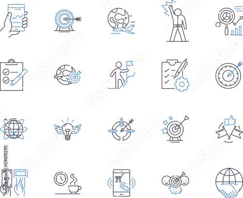 Corporation achievement line icons collection. Success, Growth, Expansion, Innovation, Prosperity, Accomplishment, Excellence vector and linear illustration. Advancement,Achievement,Breakthrough