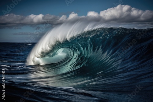massive wave in the open sea. Generative AI © 2rogan