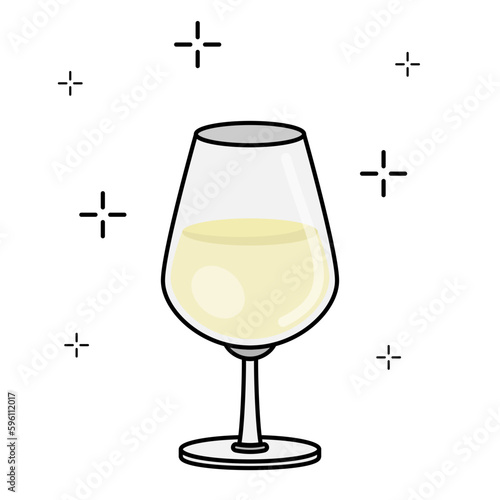 White wine glass icon for bar, restaurant, buffet service, winestore. Alcoholic beverage in a crystal cup. Sauvignon blanc, chardonnay, semillón. Sommelier vector with editable color and stroke.