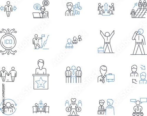 Desk bound line icons collection. Static, Seated, Stagnant, Immobile, Inactive, Sedentary, Stationary vector and linear illustration. Fixed,Perched,Confined outline signs set