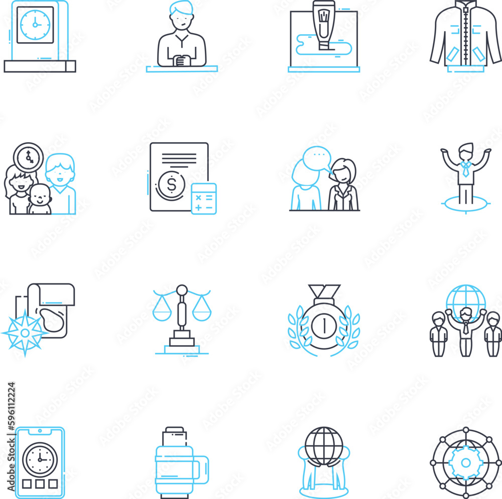 Organizational enterprise linear icons set. Efficiency, Collaboration, Innovation, Effectiveness, Flexibility, Agility, Adaptability line vector and concept signs. Productivity,Resilience,Integration