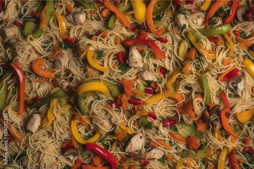 colorful stir-fry dish with noodles and vegetables. Generative AI