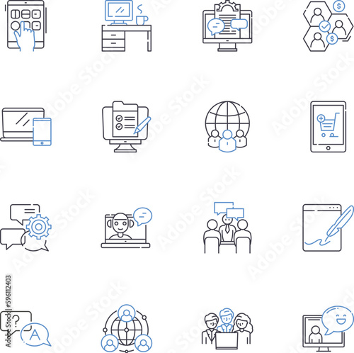 Cyber fairs line icons collection. Virtual, Interactive, Online, Multilingual, Digital, Multimedia, Global vector and linear illustration. Scalable,Dynamic,Innovative outline signs set