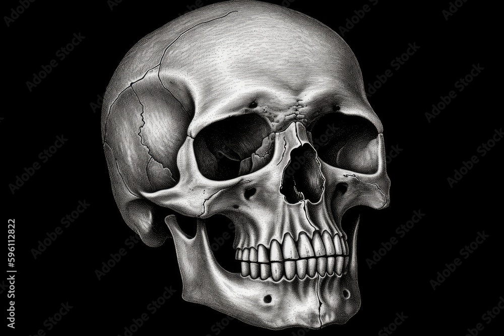 Obraz premium monochrome human skull on a black background. Generative AI