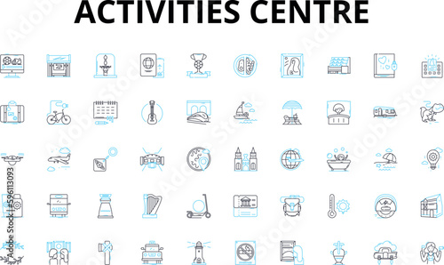 Activities centre linear icons set. Amusement, Adventure, Entertainment, Recreation, Leisure, Sports, Fitness vector symbols and line concept signs. Fun,Dance,Arts illustration Generative AI