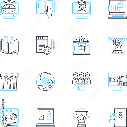 Advanced learning linear icons set. Mastery, Expertise, Skillfulness, Ingenuity, Brilliance, Acumen, Proficiency line vector and concept signs. Comprehension,Aptitude,Savvy outline Generative AI photo