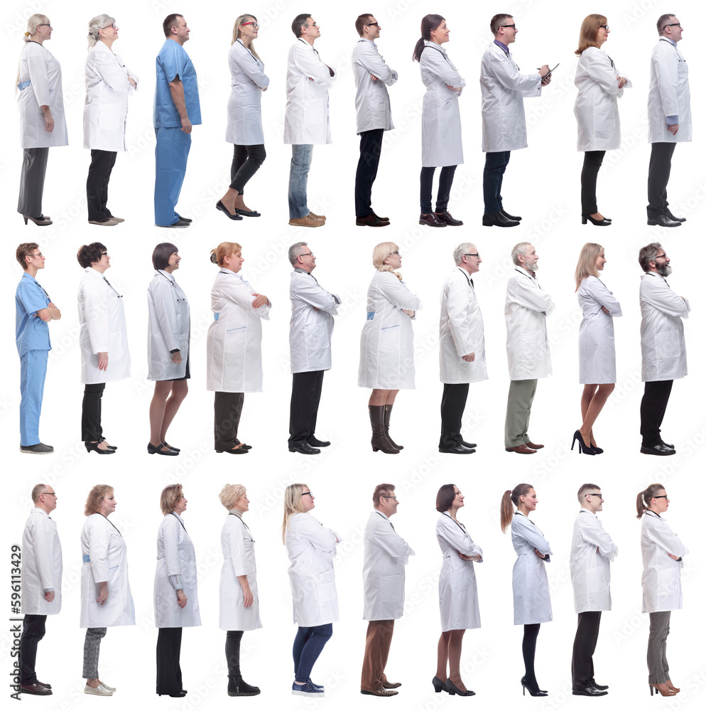 group of doctors in profile isolated on white group of doctors in profile isolated on white