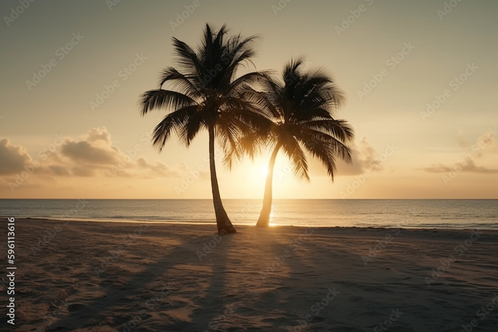palm trees at the sunny sandy beach, fictional place. Generative AI
