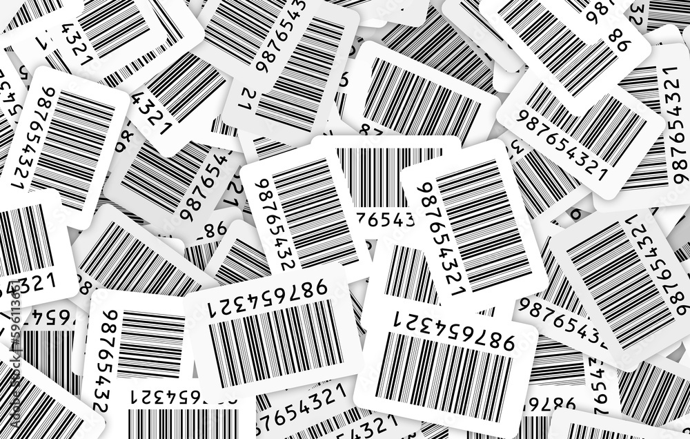 A lot of bar codes on top of each other - 3D Illustration - obrazy, fototapety, plakaty 