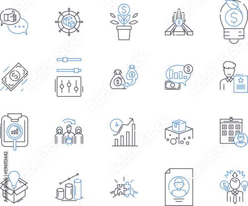 Efficacy line icons collection. Efficiency, Effectiveness, Productivity, Performance, Success, Achievement, Profitability vector and linear illustration. Capability,Potency,Impact outline signs set