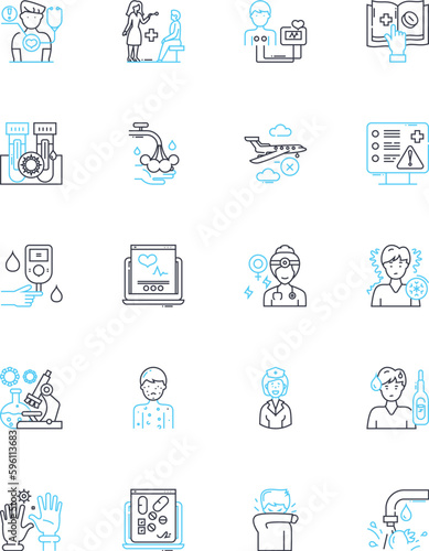 Techno healing linear icons set. Technology, Healing, Science, Medicine, Transformation, Energy, Wellness line vector and concept signs. Mind-body,Therapy,Innovation outline Generative AI