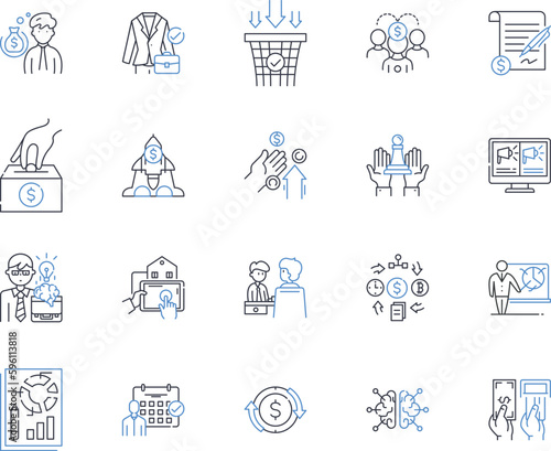 Organizational judgment line icons collection. Assessment, Collaboration, Communication, Decision-making, Effectiveness, Efficiency, Evaluation vector and linear illustration. Flexibility,Hierarchical