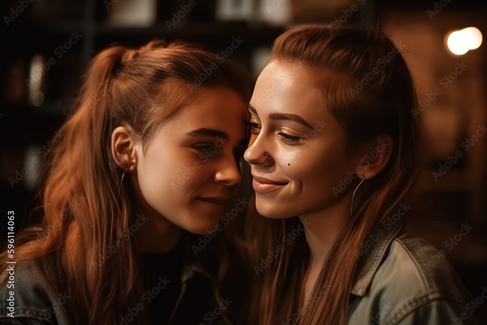 young attractive lesbian couple. Generative AI