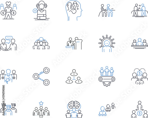 Dedication commitment line icons collection. Resolve, Endurance, Loyalty, Persistence, Perseverance, Determination, Devotion vector and linear illustration. Tenacity,Diligence,Steadfastness outline