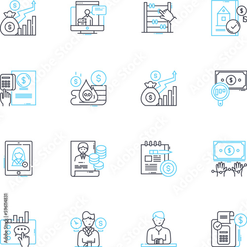 Asset diversification linear icons set. Allocation, Variety, Spread, Mix, Portfolio, Variety, Strategy line vector and concept signs. Security,Risk,Exposure outline illustrations Generative AI