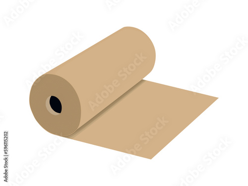 Kraft paper roll for packaging in flat illustration. Kraft paper isolated on white background. Vector illustration