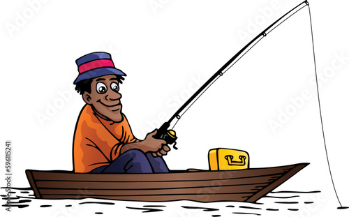 fisherman with fishing rod on boat