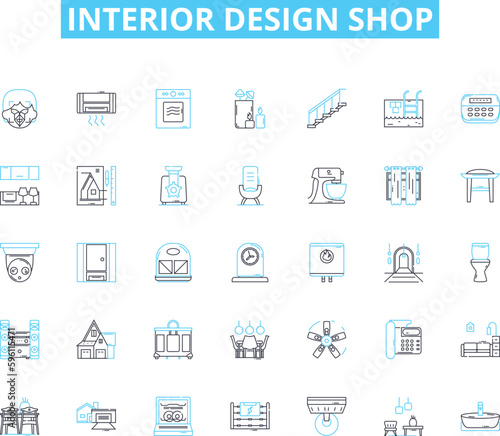 Interior design shop linear icons set. Aesthetics, Style, Decor, Furnishings, Minimalism, Color, Texture line vector and concept signs. Lighting,Contemporary,Classic outline Generative AI