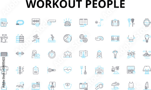 Workout people linear icons set. Fitness, Athletes, Gym-goers, Training, Exercise, Fitness enthusiasts, Sweat vector symbols and line concept signs. Endurance,Strength,Stamina Generative AI