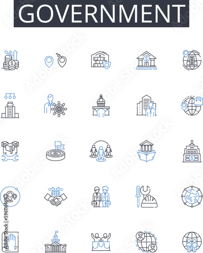 Government line icons collection. Innovation, Automation, Efficiency, Robotics, Augmented, Virtuality, Artificial vector and linear illustration. Intelligence,Digitalization,Cybersecurity outline