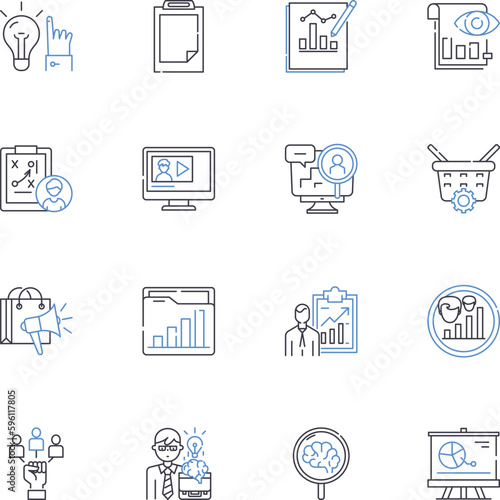 Plan of attack line icons collection. Strategy, Tactics, Focus, Prioritize, Intentions, Approach, Gameplan vector and linear illustration. Maneuver,Ambush,Blitz outline signs set