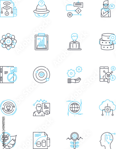 Design and invention linear icons set. Innovation, Creativity, Resourcefulness, Engineering, Invention, Artistry, Ingenuity line vector and concept signs. Conceptualization,Imagination,Ideation