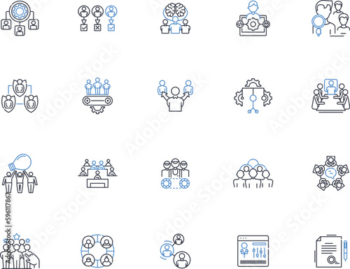 Seminar line icons collection. Workshop, Conference, Training, Lecture, Symposium, Convention, Retreat vector and linear illustration. Discussion,Colloquium,Forum outline signs set