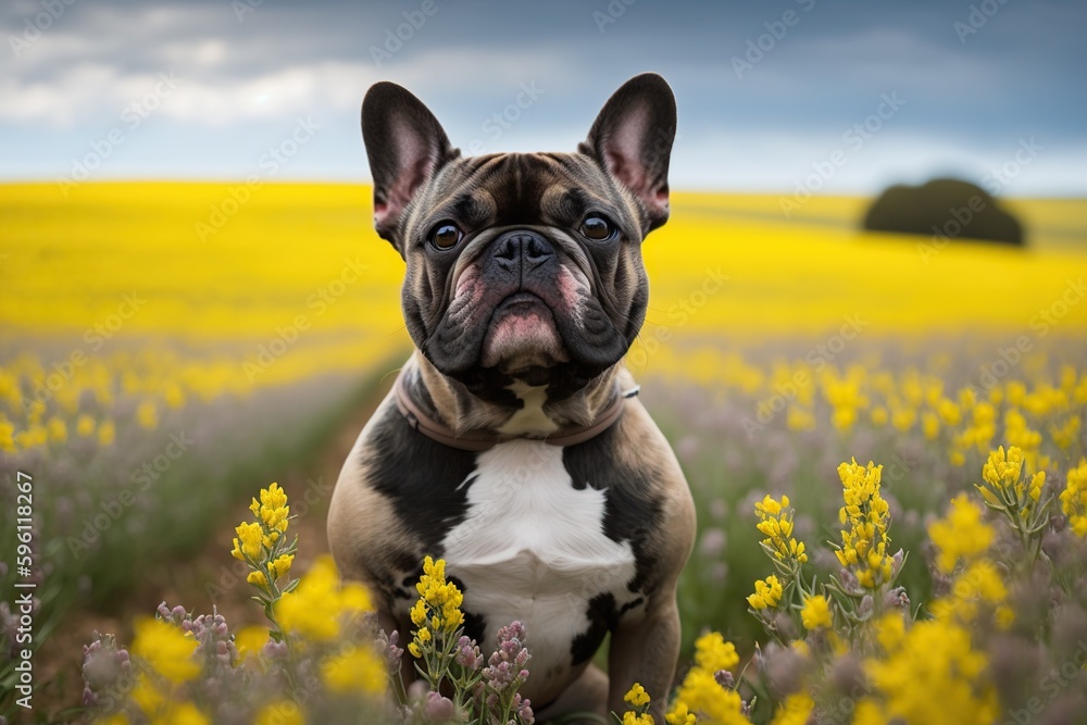 A French bulldog on a meadow. Ai generated.