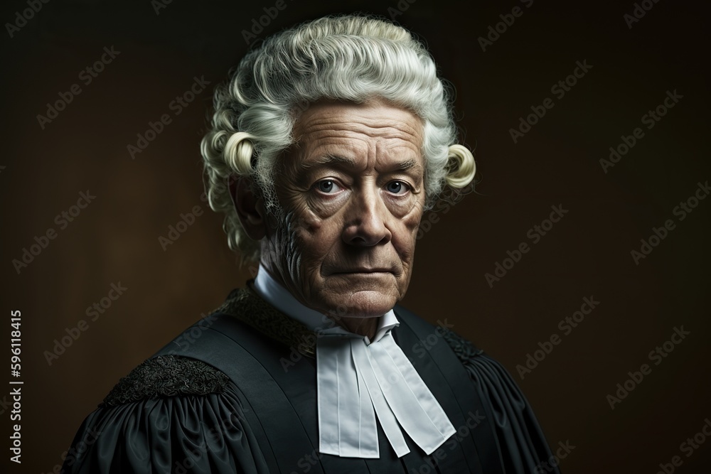Portrait of a serious man, member of the judges and lawyers, on black background. Ai generated.