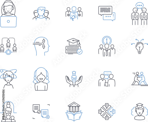 Time management and productivity line icons collection. Efficiency, Focus, Planning, Prioritization, Organization, Discipline, Productivity vector and linear illustration. Accountability,Punctuality