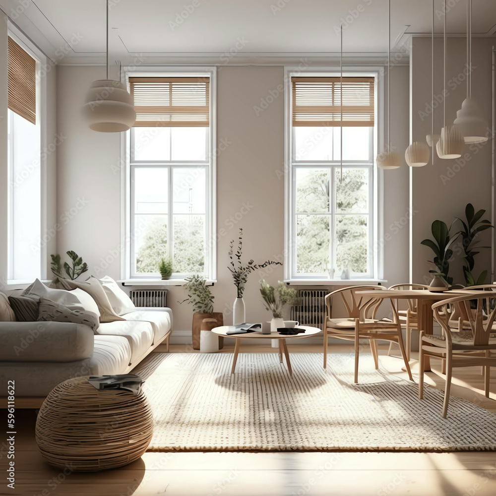 Living room . Interior with house background. Modern interior design. 3D Render Living room . Interior with house background. Modern interior design. 3D Render