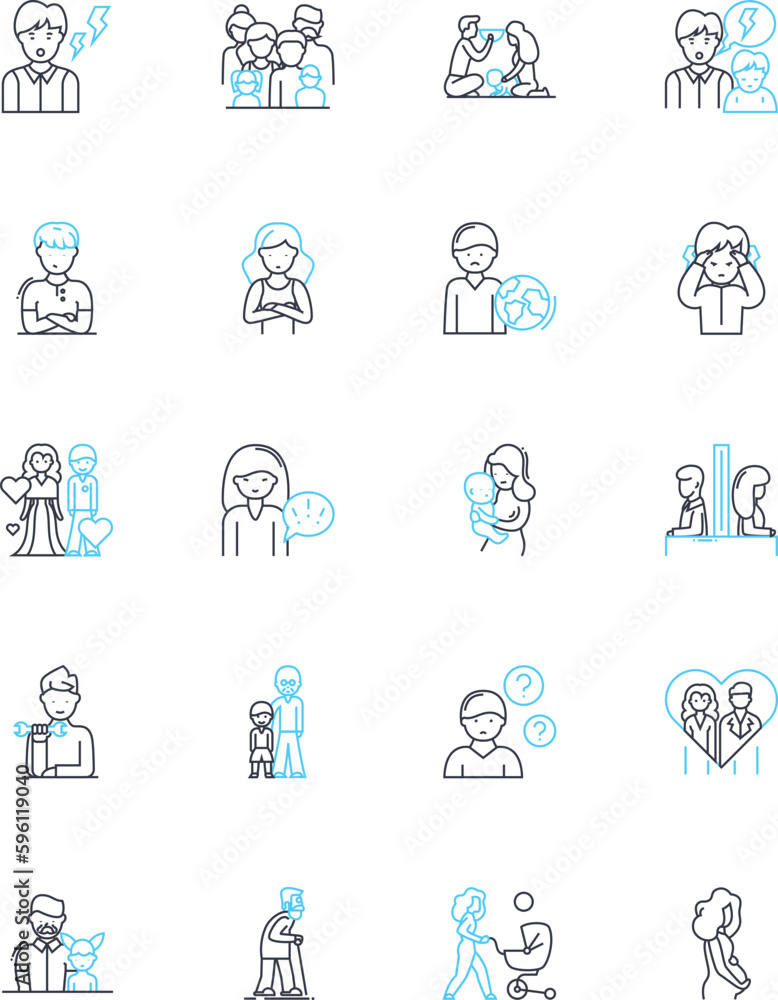 Child development linear icons set. Growth, Milests, Cognition, Communication, Language, Socialization, Play line vector and concept signs. Bonding,Attachment,Emotion outline illustrations Child development linear icons set. Growth, Milests, Cognition, Communication, Language, Socialization, Play line vector and concept signs. Bonding,Attachment,Emotion outline illustrations
