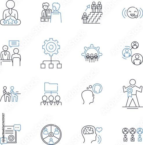 Commercial staff line icons collection. Sales, Marketing, Negotiation, Customer service, Communication, Teamwork, Relationship-building vector and linear illustration. Target-driven,Client-focused