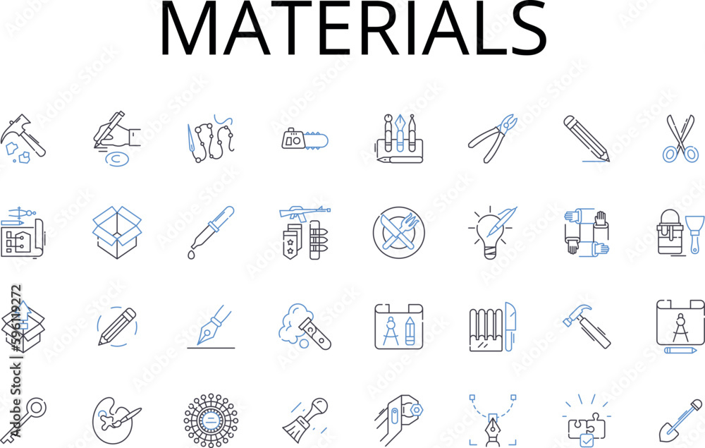 Materials line icons collection. Comestibles, Ingredients, Elements, Compnts, Resources, Substances, Stuff vector and linear illustration. Matter,Goods,Supplies outline signs set